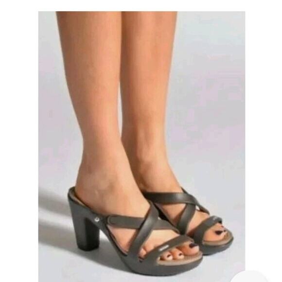 CROCS Shoes - Crocs Cyprus Iv mushroom brown high heels slip on sandals comfort size 7